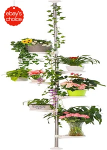 7-Layer Ivory Indoor Plant Display Stand Tension Pole Space Saver Floral Rack - Picture 1 of 12