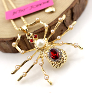Tarantula Gold SPIDER Rhinestone PEARL Costume HALLOWEEN Betsey Johnson Necklace