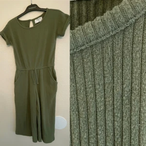Old Navy green cozy ribbed short sleeve wide leg crop knit jumpsuit romper 10/12 - Picture 1 of 11