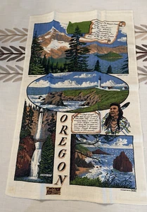 STORICO ASCIUGAMANO OREGON DI KAY DEE-NUOVO VECCHIO MAGAZZINO INUTILIZZATO LINO STAMPATO A MANO - Foto 1 di 13