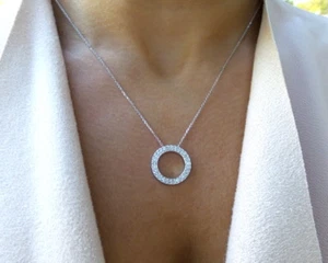 COLLAR CÍRCULO DE DIAMANTES ORO BLANCO 14K 0,50CT EN DIAMANTES REGALO NUPCIAL - Imagen 1 de 9