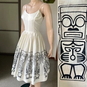 1960s Vintage Rare Tiki Print Alfred Shaheen Dress 25W - Picture 1 of 12