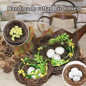 Round Rattan Bird Nest Easter Handmade DIY Craft Vine Decor Nest Simulation N2E3 - Picture 1 of 16