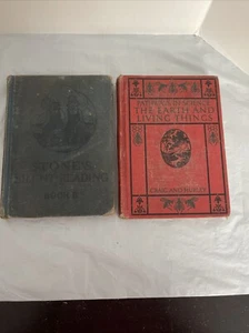 Vtg Stones Silent Reading Book II 1925 & The Earth And Living Things 1932 - Foto 1 di 13
