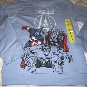 Marvel Avengers Sweatshirt Boys Size 5 Blue Thor Captain America Hulk Superhero - Picture 1 of 8