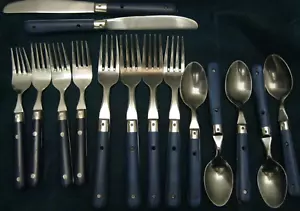 DARK BLUE HANDLE STAINLESS FLATWARE 15 PIECES CARNIVAL BRAND MADE IN KOREA - Picture 1 of 5
