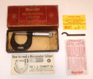 L.S. Starrett Cat. No. 436P Size 1 Inch .001" Micrometer w/ Box, Wrench & Papers - Picture 1 of 18
