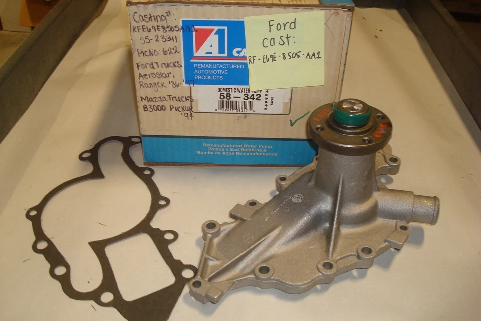 1986-97 FORD&MAZDA REBUILT WATER PUMP; FORD CAST# RE-E69E-8505-AA1 - Image 1 of 1