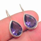 Solid 925 Sterling Silver Purple Amethyst Gemstone Jewelry Women Earring Size-1"