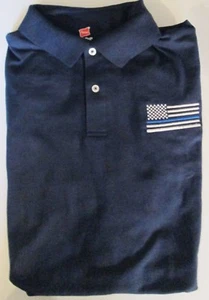CAMISA POLO LIGERA BORDADA BANDERA DE EE. UU. POLICE LIVES BLUE LINE - Imagen 1 de 1