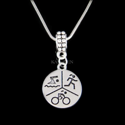 ~Triathlon Swim Bike Run~ Swimming Cycling Running Triathlete Jewelry Necklace  - Image 1 of 4