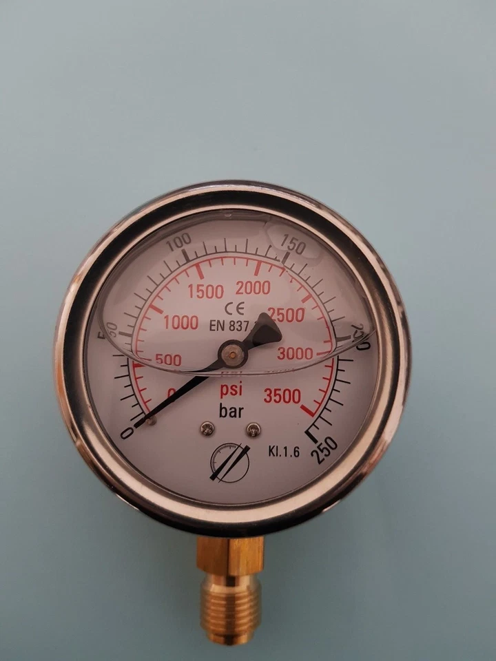MANOMETRE/MANOMETER 0- 250 BAR boitier inox NEUF 1/4" hydraulique - Photo 1/1