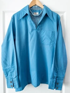 Vintage 1970s Montgomery Ward Men’s Blue V Neck Pullover With Sweater Neck Sz L - Picture 1 of 4