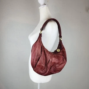 Donald J Pliner Red Rust Leather Crinkled Pleated Hobo Shoulder Bag Purse Y2K - Picture 1 of 22