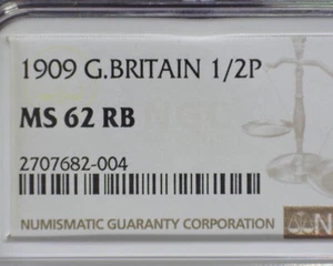 GRAN BRETAÑA 1909 MEDIO PENIQUE NGC MS 62 RB - Imagen 1 de 3