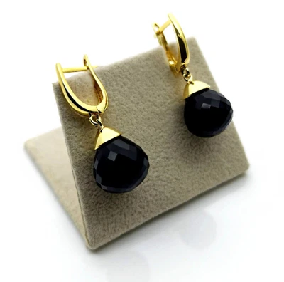 Orecchini a goccia in argento sterling 925 onice nera 12 mm orecchini con... - Immagine 1 di 2