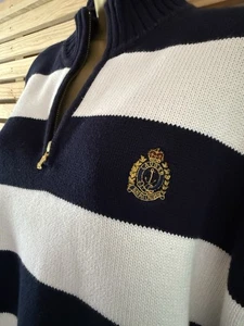 Lauren Ralph Damen ML1/4 Zip Langarm Pullover blau/weiß gestreift C-36 - Bild 1 von 6