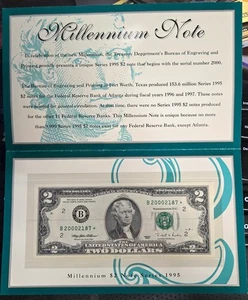 Millennium Star Note 1995 $2 Currency Two Dollar Bill Uncirculated * USA - Picture 1 of 2