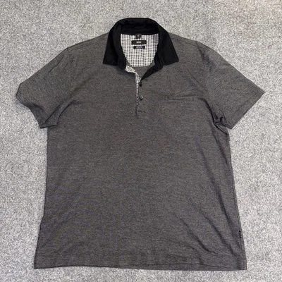 Polo Hugo Boss Para Hombre XL Gris Negro Ribete Ajuste Regular Algodón Pima Manga Corta Foto 1 de 4