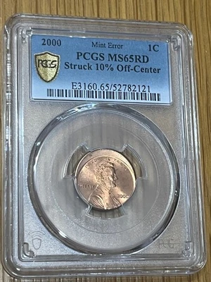 2000 - 1C Mint Error - PCGS MS65RD Struck 10% Off-Center - Image 1 of 2