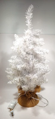 Fake Christmas tree in burlap potter with lighting 24" white faux tree tested - Image 1 of 4