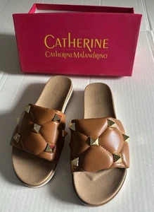 catherine malandrino Sandals Studded, Brown With Gold Studded, Size 9 - Picture 1 of 6