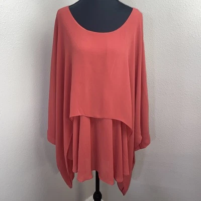 Blusa Para Mujer DG2 by Diane Gilman XL Coral Doble Capa Boho Lagenlook Fluida Foto 1 de 4