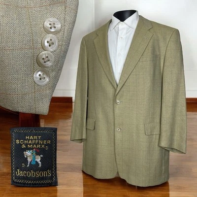 Abrigo deportivo Hart Schaffner Marx hecho en EE. UU. para hombre 44L beige a cuadros lana dos botones Foto 1 de 4