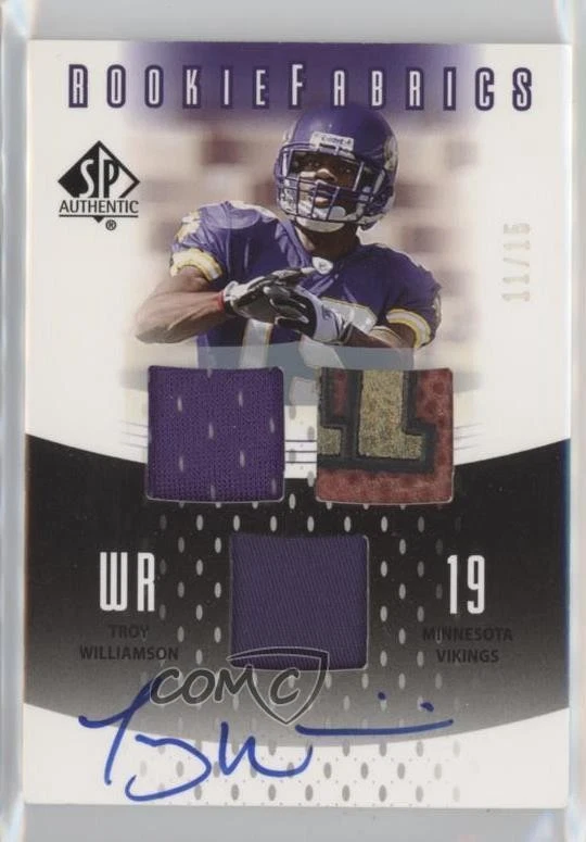 2005 SP Authentic Rookie Fabrics Black Auto /15 Troy Williamson #RF-TW Auto RC - Image 1 of 2
