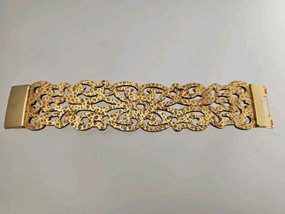 Womens Cuff Bracelet Leather Laser Cut Scroll 7.25"  Magnetic Clasp Jewelry - Image 1 of 4