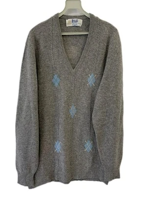 Suéter Pringle of Scotland Argyle Lana de Cordero Pura Gris Cuello en V 112/44 Talla L #134 Foto 1 de 4
