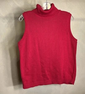 Womens Red 100% Cotton Minimalist Pullover Sleeveless Turtleneck Sweater,USA|LRG - Picture 1 of 17