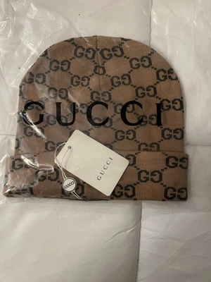 GUCCI GG LANA MONOGRAMA TRICOT GORRO BEIGE MARRÓN OSCURO  Foto 1 de 4