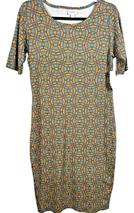 LuLaRoe Womens Fitted Dress Med (10-12) Multicolor Geometric Julia Dress NEW - Picture 1 of 11