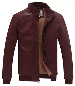 WenVen Giubbotto Bomber Uomo Ecopelle Giacca Stand Collo Foderato in Pile Outwear - Foto 1 di 48
