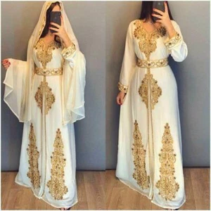 Venta Vestido largo de boda blanco marroquí Dubai caftán Farasha Abaya 505 - Imagen 1 de 12