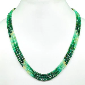 3 Strands Natural Emerald Necklace Faceted Beads 925 Silver Sapphire Clasp - Picture 1 of 10
