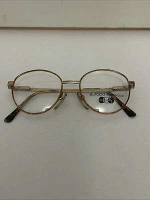 VTG New Europa Gold & Demi Brown Metal Oxford Eyeglass Frames 47-16-130 - Image 1 of 4