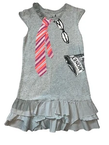 Mini Shatsu Girls Gray Miss Independent Money Necktie Cap Sleeve Dress 7 - Picture 1 of 3
