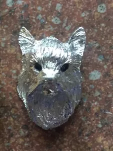 HAND CRAFTED ENGLISH SARDI SILVER YORKSHIRE TERRIER,SILKIE,YORKIEPOO DOG BROOCH - Picture 1 of 11