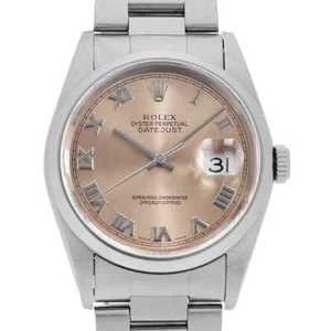 ROLEX Datejust 16200 Pink Roman 3 row oyster bracelet F Number second hand mens - Picture 1 of 11