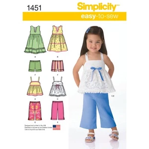 SIMPLICITY 1451 TODDLERS DRESS TOP TROUSERS SHORTS Sewing Pattern Sizes 0-4 Yrs - Picture 1 of 6