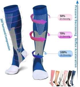 Compression Socks Men & Women Varicose Veins Anti-Fatigue Flight Travel Running - Picture 1 of 15