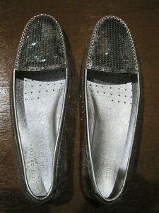 CAR SHOE by PRADA SEQUIN LOAFERS-SILVER,SIZE 8 / EU 39