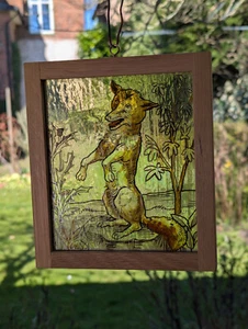 Antique Stained Glass Natural History Study Mammalian Fox #14 - Picture 1 of 3