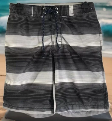 St Johns Bay Swim Trunks Board Shorts Gray Striped Drawstring Waist Lined Size M - Image 1 of 4