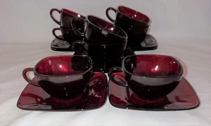8 Fire King CHARM * RED* SQUARE CUPS & SAUCERS* - Picture 1 of 1