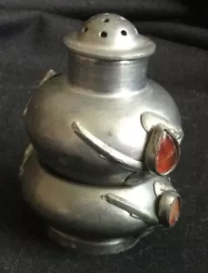 Bodega de sal apiladora de peltre chino y agitador de pimienta - piedras de inserción - ¡RARO!¡! - Imagen 1 de 12