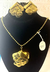 Brutalist Messing Blatt 19,5" Halskette und 3" Ohrringe Set-Made in India - Bild 1 von 12