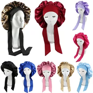 Women Long Hair Care Satin Bonnet Night Sleep Hat Cap Silk feel Head Wrap Turban - Picture 1 of 22